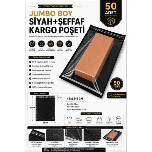 Jumbo Boy Siyah Şeffaf Kargo Poşeti 48x62+5 Cm 50 Adet