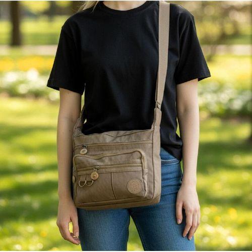 Fiyra ç2 Vizon Beş Gözlü Krinkıl Kumaş Bayan Çapraz Omuz Çanta