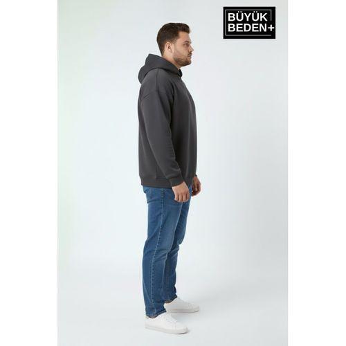 Erkek Büyük Beden İnce Kapşonlu Kollar Ve Etek Ribanalı Swatshırt SPR26BSW957