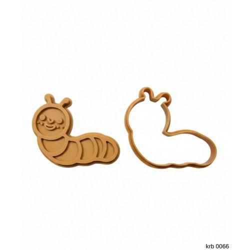 Sevimli Tırtıl Figürlü Kurabiye Kalıbı ve Hamur Kesici – Şeker Hamuru ve Oyun Hamuru İçin İki Parça Kalıp