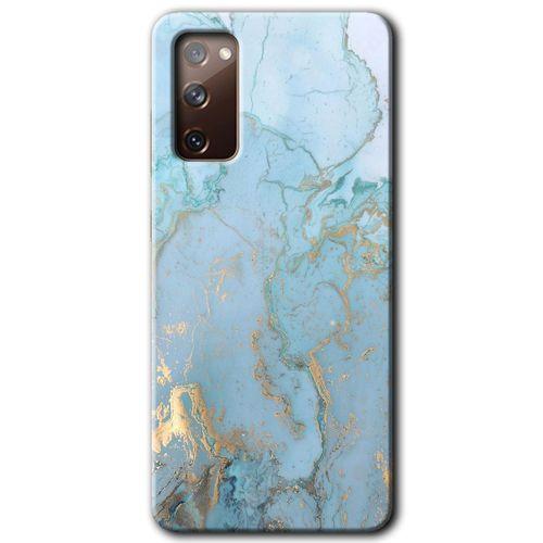 Samsung Galaxy S20 FE Kılıf Baskılı Kapak - Mavi Gold Mermer +Tam Ekran Koruyucu