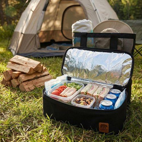 Kamp Ayısı® Thermo Bag - Sıcak/Soğuk Termal Korumalı Kamp, Piknik, Plaj Çantası 16+22 Lt Siyah