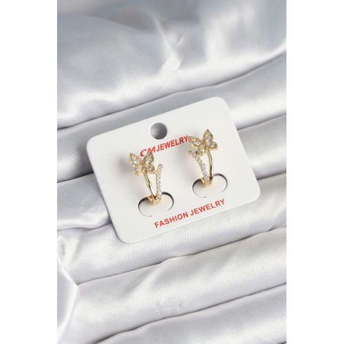 Pirinç Gold Renk Zirkon Taşlı Kelebek Model Kadın Küpe