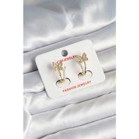 Pirinç Gold Renk Zirkon Taşlı Kelebek Model Kadın Küpe