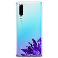 Huawei P30 Kılıf Mor Yapraklar Arka Kapak Koruma Desenli Full Koruyucu