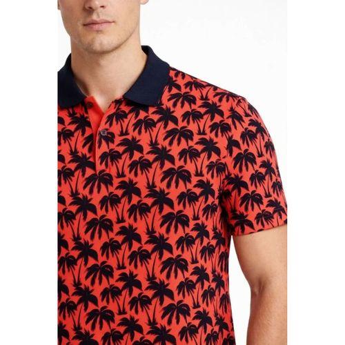 Erkek Pike Kumaş Polo Yaka Palmiye Desenli Tişört Kısa Kol Yazlık T-Shirt - Kırmızı