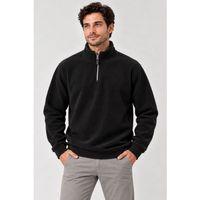 Erkek Polar Dik Yaka Yarım Fermuarlı Uzun Kollu Regular Fit Kışlık Sweatshirt - Siyah
