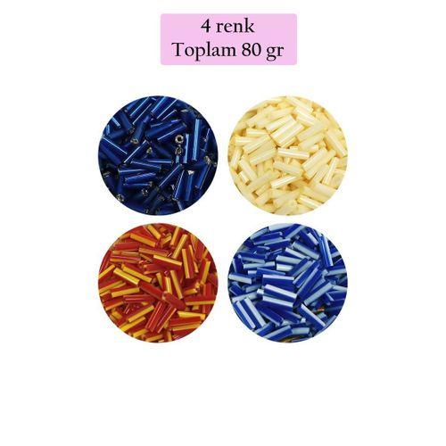 Uzun Boru Kesme Boncuk Çap 2mm Uzunluk 10 mm - 4 Renk - Toplam 80 Gram - BNC428