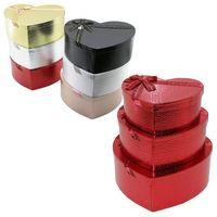 3PCS KALP PARLAK MİX RENKLİ - KABARTMA DESEN KARTON HEDİYE KUTUSU KURDELALI 31X28-27X24-23X20CM