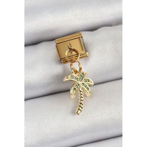 316L Çelik Sallantılı Zirkon Taşlı Palmiye Ağacı Model Gold Renk Nomination Charm