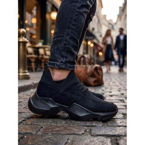 403 Yumuşak Triko Dokulu Yüksek Taban Siyah Spor Ayakkabı