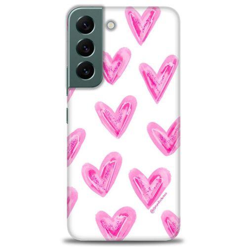 Samsung Galaxy S22 Kılıf HD Baskılı Kılıf - Pembe Kalpler + Tam Ekran Koruyucu