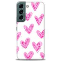 Samsung Galaxy S22 Kılıf HD Baskılı Kılıf - Pembe Kalpler + Tam Ekran Koruyucu