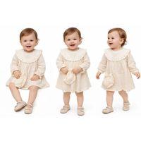 6-24 Ay Müslin Keten Pamuk Çantalı Bebek Elbisesi