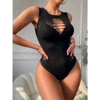 Kadın Sıfır Kol Göğüs, Sırt Ve Yanları Kesik Detay çıtçıtlı Viskon Bodysuit
