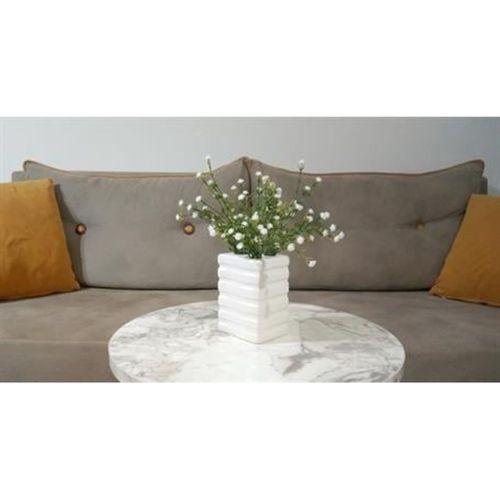 2 Adet Vazo Dahil,Vazoda Çiçek,Beyaz Yapay Çiçek,Vazo Dekoratif Kare Çizgili 8X6X16Cm