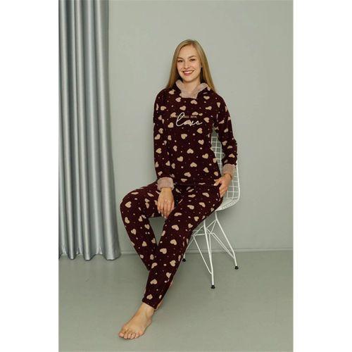 Polar Kadın Kapşonlu Pijama Takımı Bordo