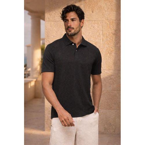 Evenor Kabartma Desenli Polo Yaka Düğmeli Relaxed FitYumuşak İnce Erkek T-Shirt - Siyah