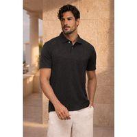 Evenor Kabartma Desenli Polo Yaka Düğmeli Relaxed FitYumuşak İnce Erkek T-Shirt - Siyah