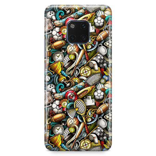 Huawei Mate 20 Pro Kılıf Basket Futbol Doodle Arka Kapak Koruma Desenli Full Koruyucu