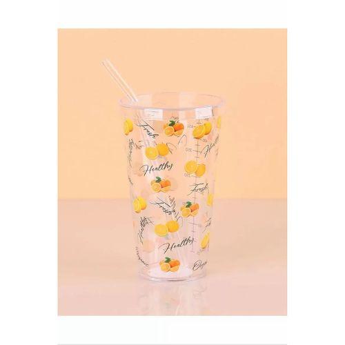 Desenli Plastik Pipetli Bardak 16 Cm 1 Adet Royaleks-ENF-040