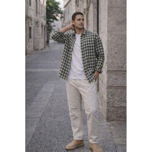 Jacob Kareli %100 Pamuklu Relaxed Fit Casual Giyim Ekose Erkek Gömlek - Yeşil