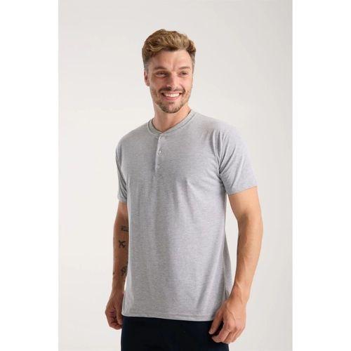 Erkek Gri Düğmeli Yaka Kısa Kol Pijama Takımı