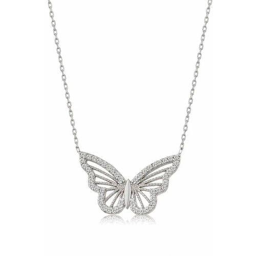 Gümüş Renk Kolye Zirkon Taşlı Kelebek Bayan Çelik Kolye SNJ-1053