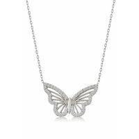 Gümüş Renk Kolye Zirkon Taşlı Kelebek Bayan Çelik Kolye SNJ-1053