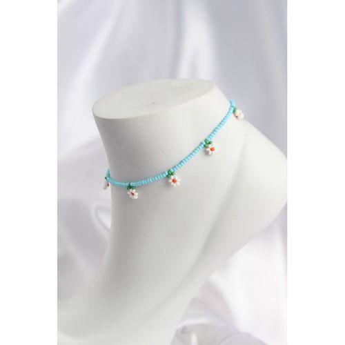 Mavi Renk Boncuklu Papatya Motifli Halhal