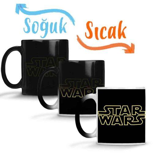 Star Wars Logo Siyah Zemin Sihirli Kupa Bardak Porselen