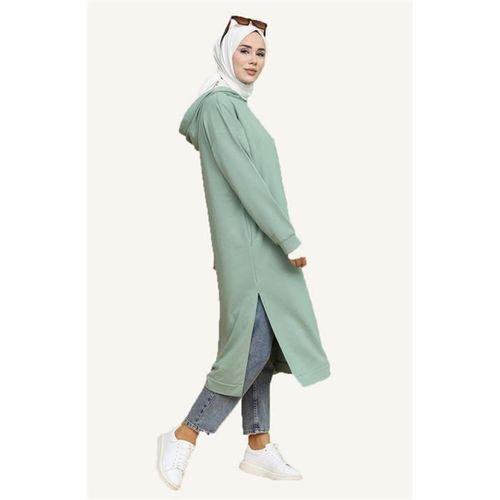 Atlas Kapşonlu Uzun Sade Basic Sweatshirt - 03007.100 - Çağla Yeşili