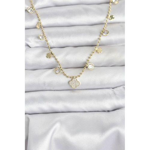 Pirinç Gold Renk Yonca Model Kadın Kolye - TJ-BKO10641