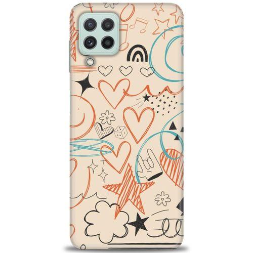 Samsung Galaxy M32 Kılıf HD Baskılı Kılıf - Notalar Turuncu + Tam Ekran Koruyucu