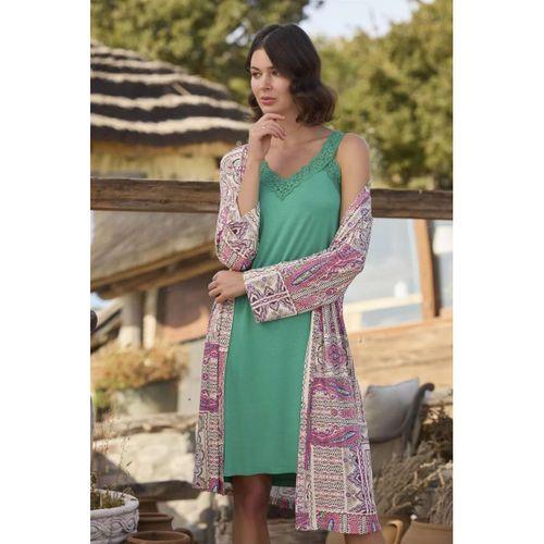 Etnik Deseni Ve Dantelli Sabahlık Takımı