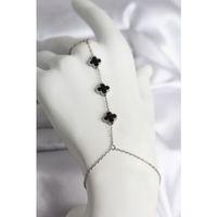 316L Çelik Gümüş Renk Siyah Yonca Model Kadın Şahmeran