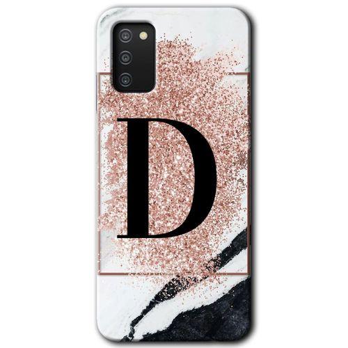 Galaxy A03s Kılıf HD Desen Baskılı Arka Kapak - Pembe Mermer Desenli D Harfi + Kırılmaz Cam