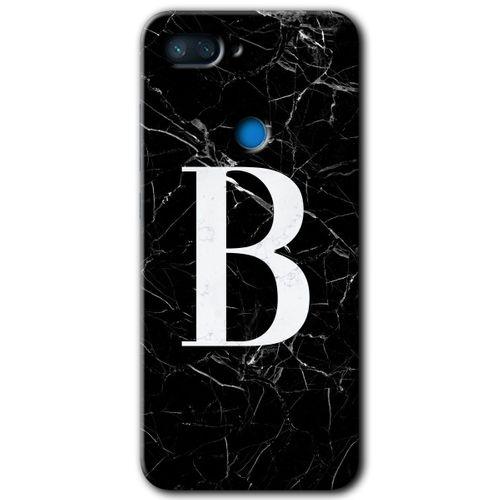 MRCİLETİSİM Xiaomi Mi 8 Lite Kılıf HD Desen Baskılı Arka Kapak+Temperli Cam - Siyah Mermer Desenli B Harfi
