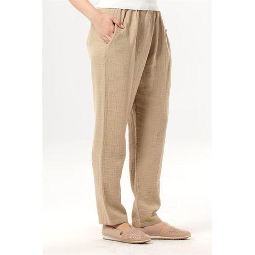 Beli Lastikli Yandan Çift Cepli Müslin Şalvar Pantolon Vizon Vzn