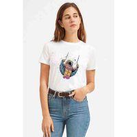 Astronot Ay Salıncak Çocuk Baskılı Beyaz Kadın Tshirt