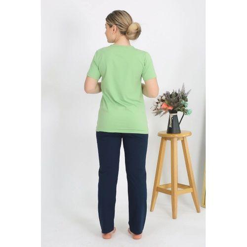 Kadın Kısa Kol Pamuk Penye Pijama Takım Fıstık Yeşili