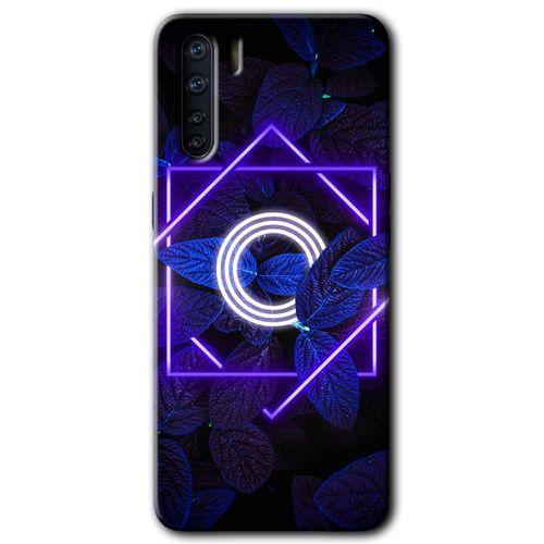 Oppo A91 HD Baskılı Kılıf + 9D Tam Ekran Koruyucu - Dark Neon Yaprak O Harfi