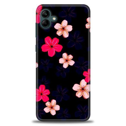 Samsung Galaxy A04 Kılıf HD Baskılı Kılıf - Pembe Mavi Çiçekler + Tam Ekran Koruyucu