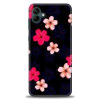 Samsung Galaxy A04 Kılıf HD Baskılı Kılıf - Pembe Mavi Çiçekler + Tam Ekran Koruyucu