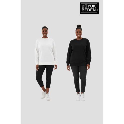 Kadın Büyük Beden Bisiklet Yaka 2’li Set-Rahat Kalıp İnce Sweatshirt SPR26BSWK956+2