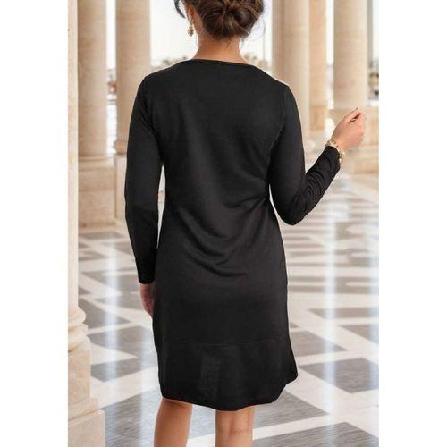 Kadın Uzun Kollu Bisiklet Yaka Cep Detay Etek Ucu Volanlı Iki Iplik Elbise