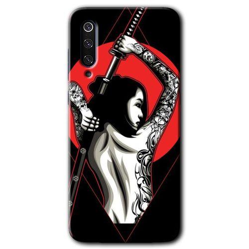 MRCİLETİSİM Xiaomi Mi 9 Kılıf Baskılı Kapak - Samurai Girl + 5D Tam Kaplayan Cam