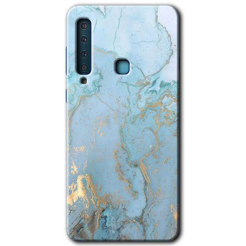 Galaxy A9 2018 Kılıf HD Desen Baskılı Arka Kapak - Mavi Gold Mermer
