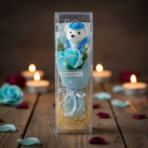 Şeffaf Kutulu Ayıcıklı Gül Buketi