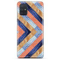 Samsung Galaxy M51 Kılıf Patchwork (3) Kapak Lacivert Turuncu